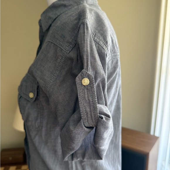 Rubbish Nordstrom Gray Chambray Roll Tab Button Down Shirt XS - Picture 5 of 10
